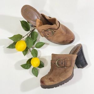 b.o.c. Leather Clogs Mules Heels Lug Sole Tread Block Chunky Heel 9 Brown